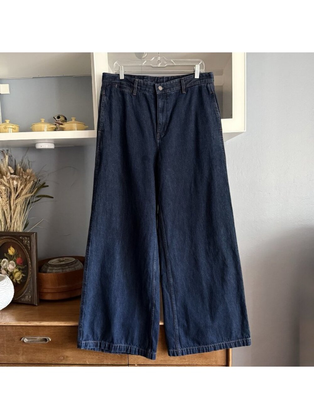 AG Jeans Deven Selvage Trouser High-Rise Wide Leg Dark Wash Size 32